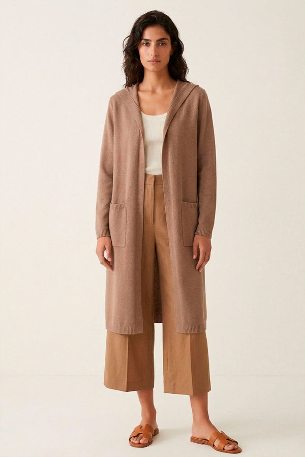 Long Hooded Organic Cotton Cardigan — Camel — camel alpaca by Anntarah