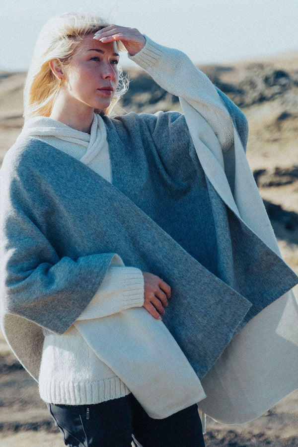 Reversible Baby Alpaca Cape — Grey / Ivory — grey / ivory baby alpaca by Alpaca Collections