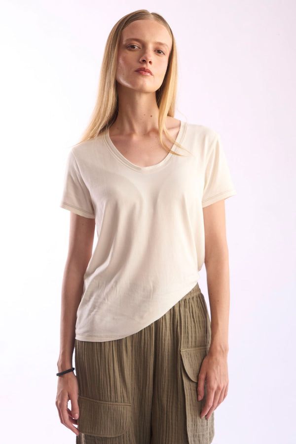 Women's Round-Neck Pima Cotton T-Shirt — White — white alpaca by Alpaca Collections