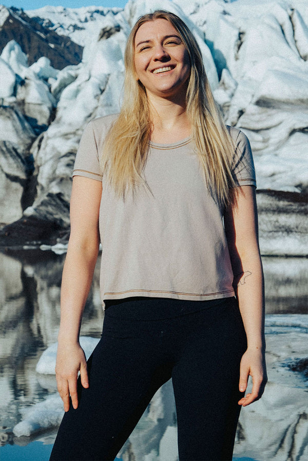 Women's Round-Neck Pima Cotton T-Shirt — Sand — sand alpaca by Alpaca Collections