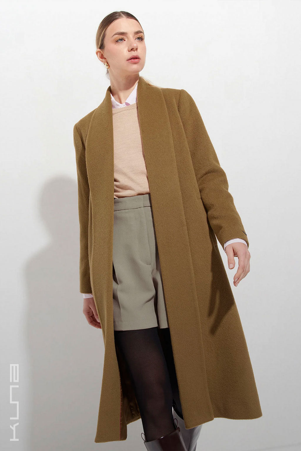 Long Baby Alpaca Swing Coat - Fitted