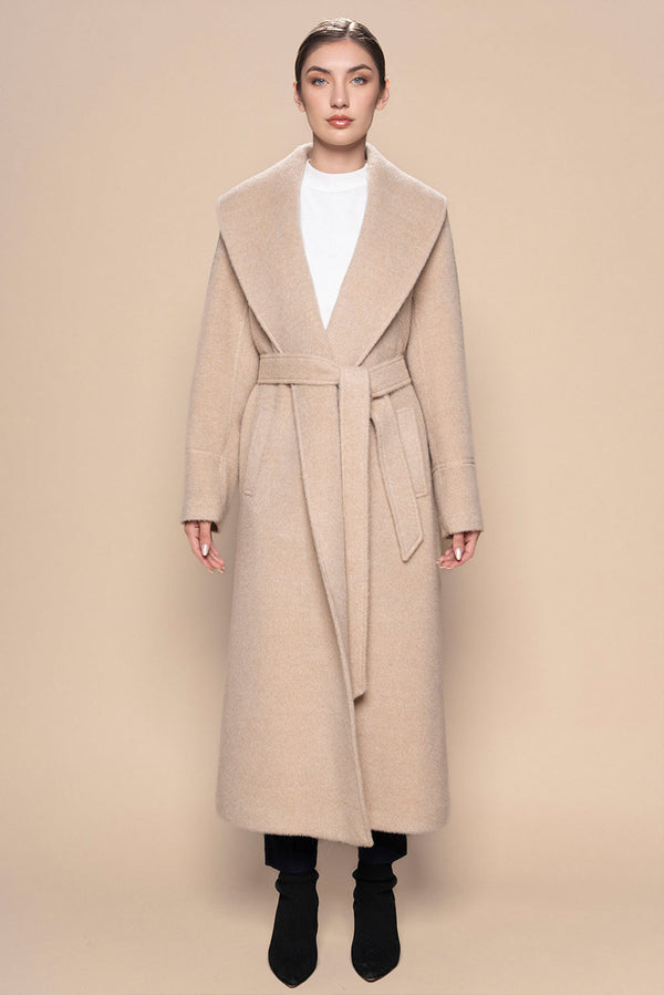 Long Belted Eco Alpaca Coat — Beige — beige alpaca by Alpaca Collections