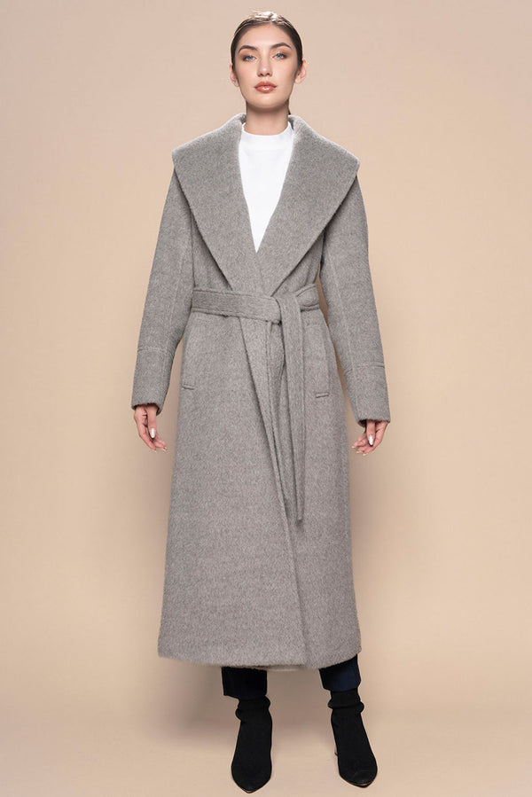 Long Belted Eco Alpaca Coat — Light Grey — light grey alpaca by Alpaca Collections