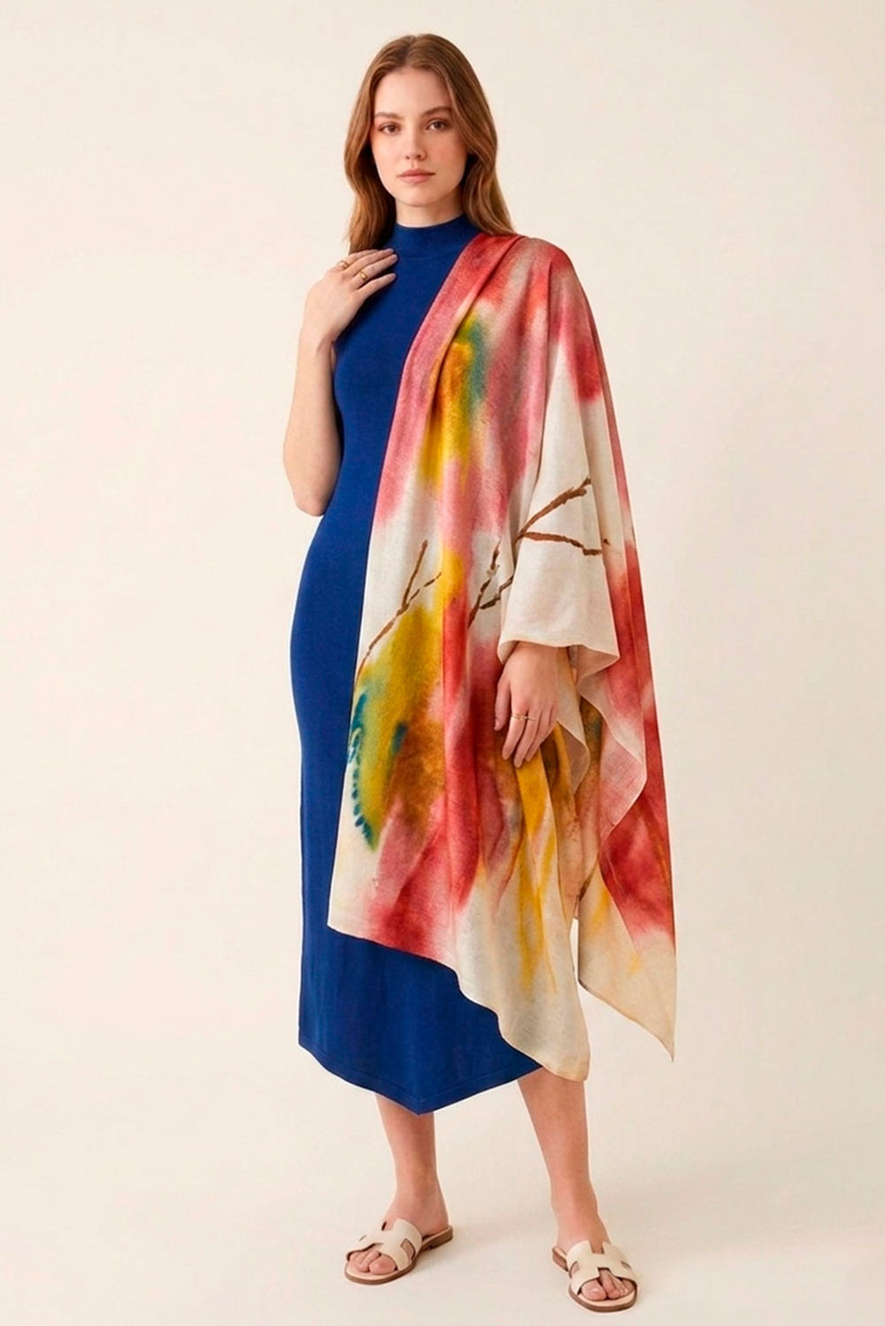 Abstract Floral Baby Alpaca & Silk Wrap/Scarf