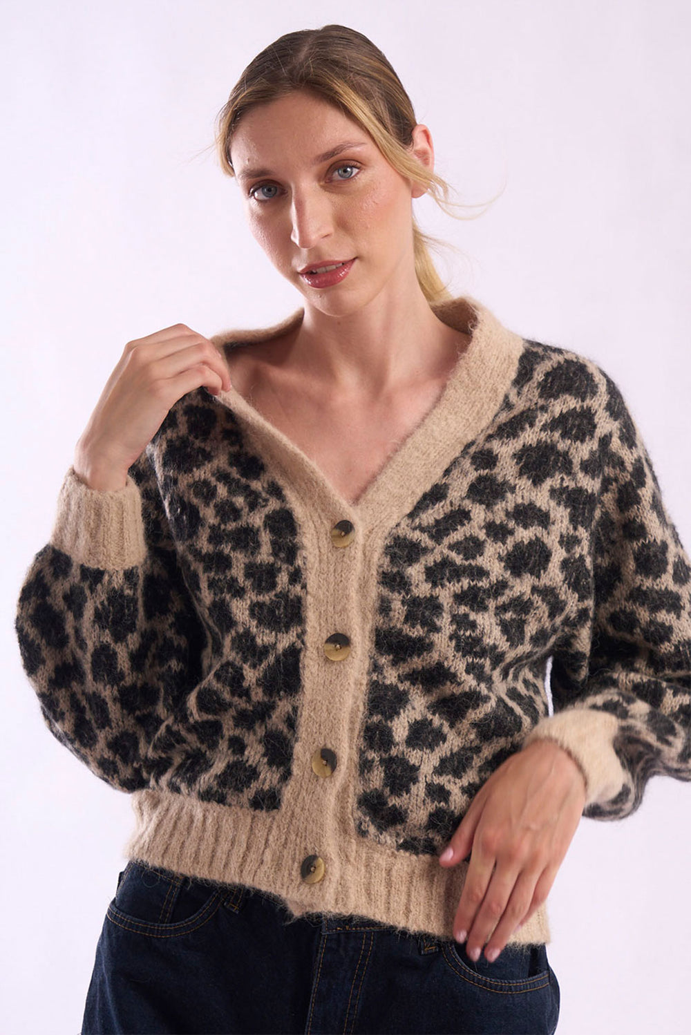 Leopard Print Short Alpaca Cardigan