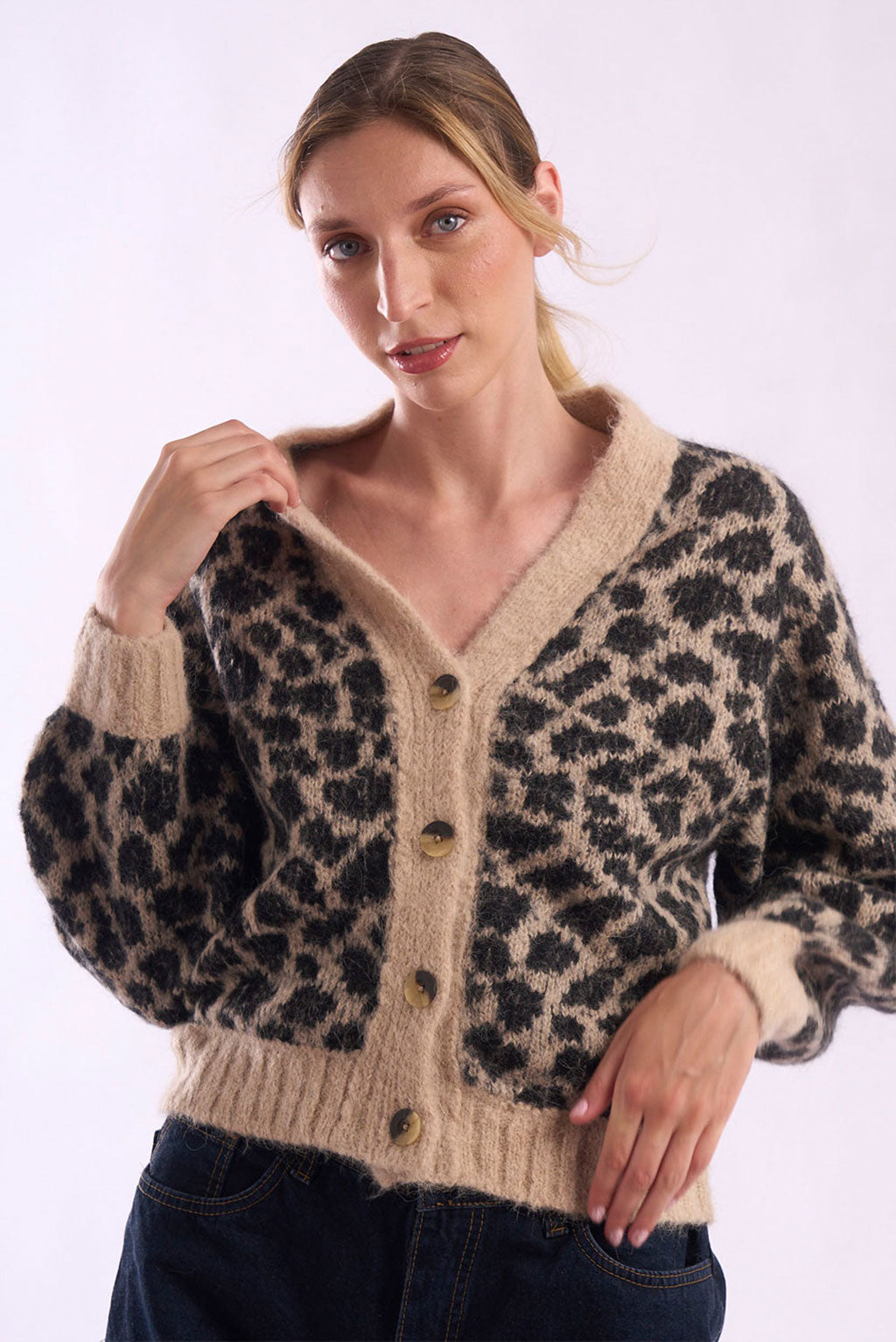 Leopard Print Short Alpaca Cardigan
