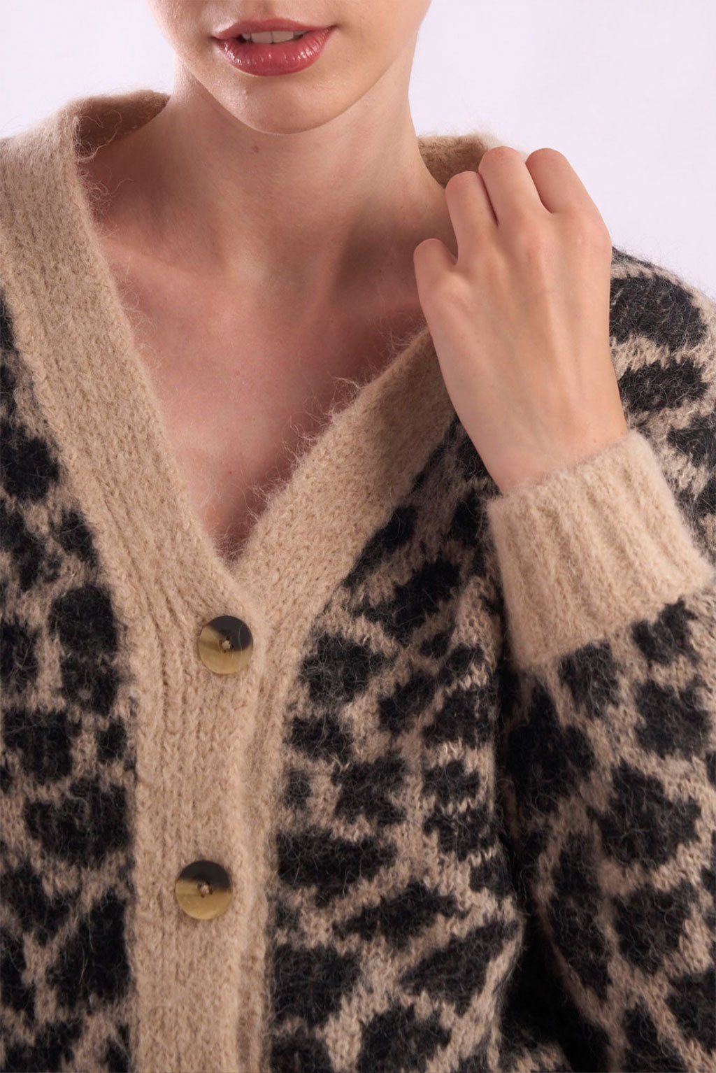 Leopard Print Short Alpaca Cardigan