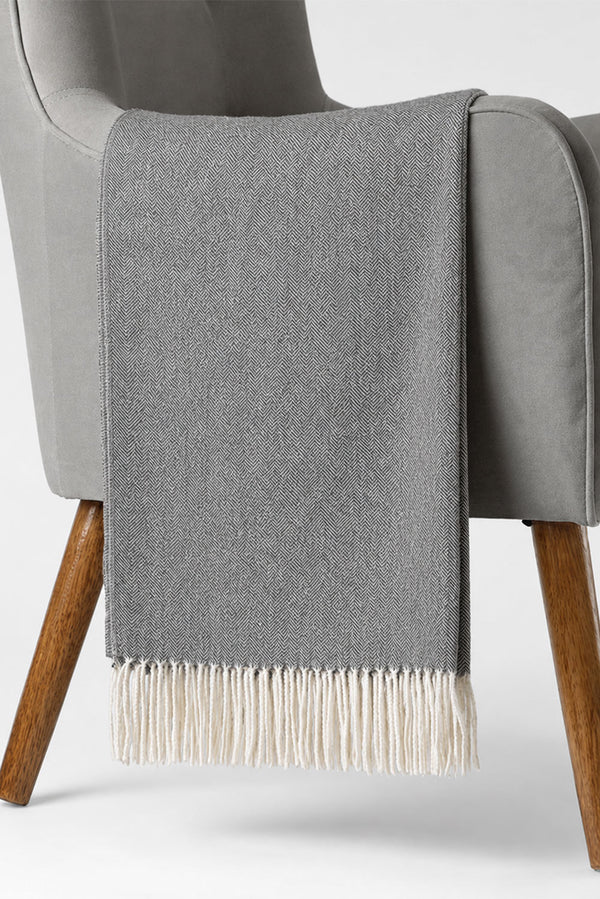 Fine Herringbone Baby Alpaca Blanket — Charcoal — charcoal baby alpaca by Alpaca Collections