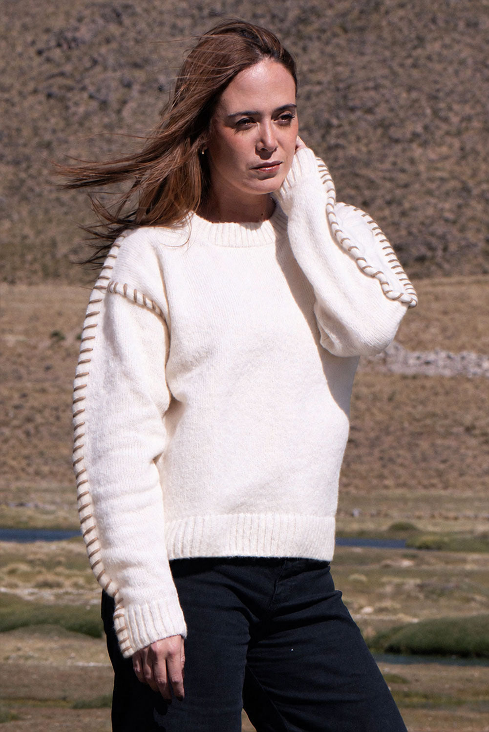 Stitch Detail Baby Alpaca Sweater