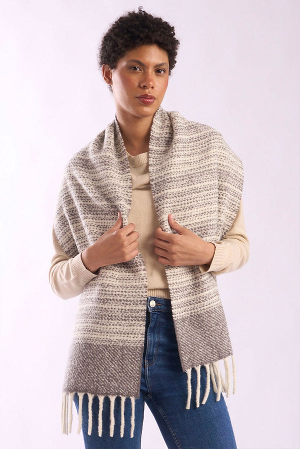 Striped Boucle Baby Alpaca Scarf — grey / ecru baby alpaca by Alpaca Collections