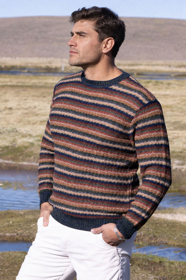 Earth Stripe Crew-neck Alpaca Sweater — multicolor alpaca by Kero