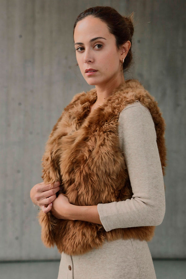 Suri Alpaca Fur Vest — Camel — camel alpaca by Alpaca Collections