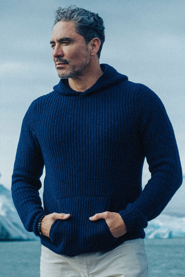 Men's Textured Baby Alpaca Hoodie — Navy — navy baby alpaca by Alpaca Collections