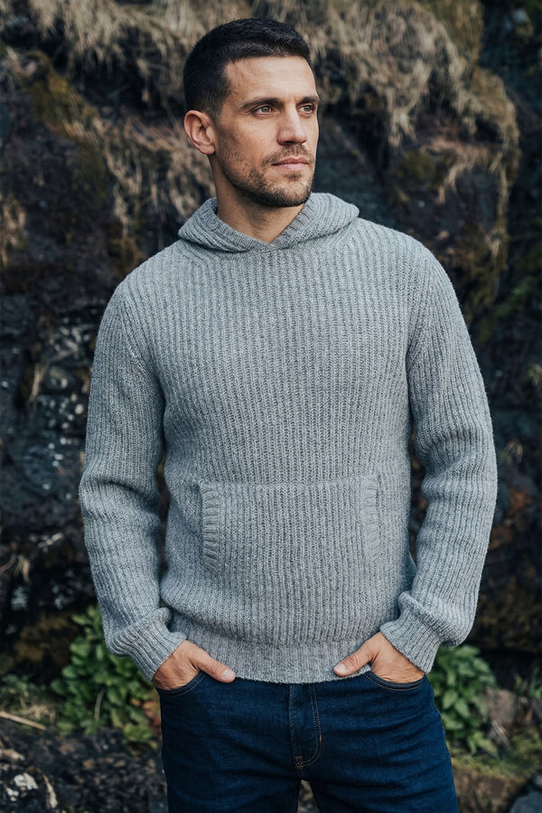 Men's Textured Baby Alpaca Hoodie — Light Grey — light grey baby alpaca by Alpaca Collections