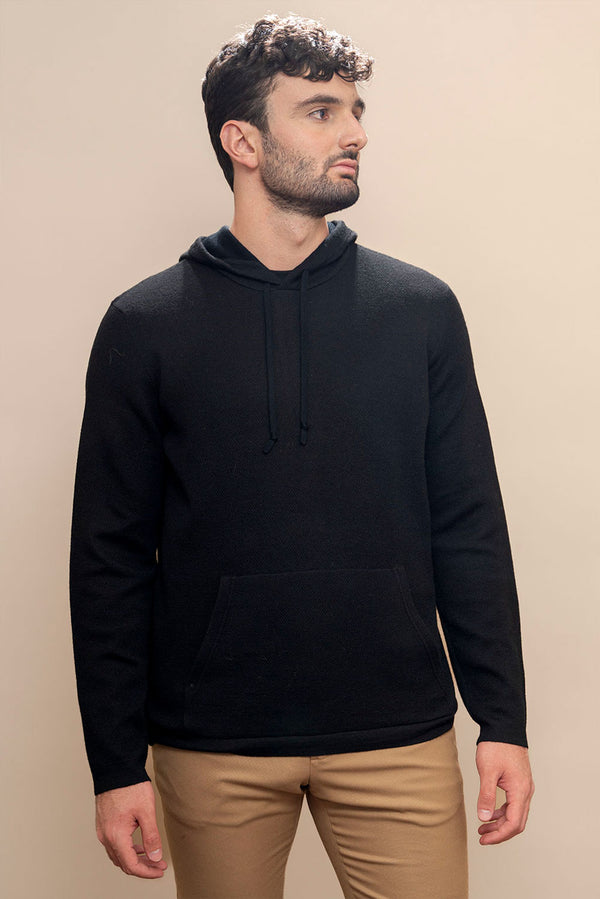 Men's Slim-Fit Baby Alpaca & Cotton Hoodie — Black — black baby alpaca by Alpaca Collections
