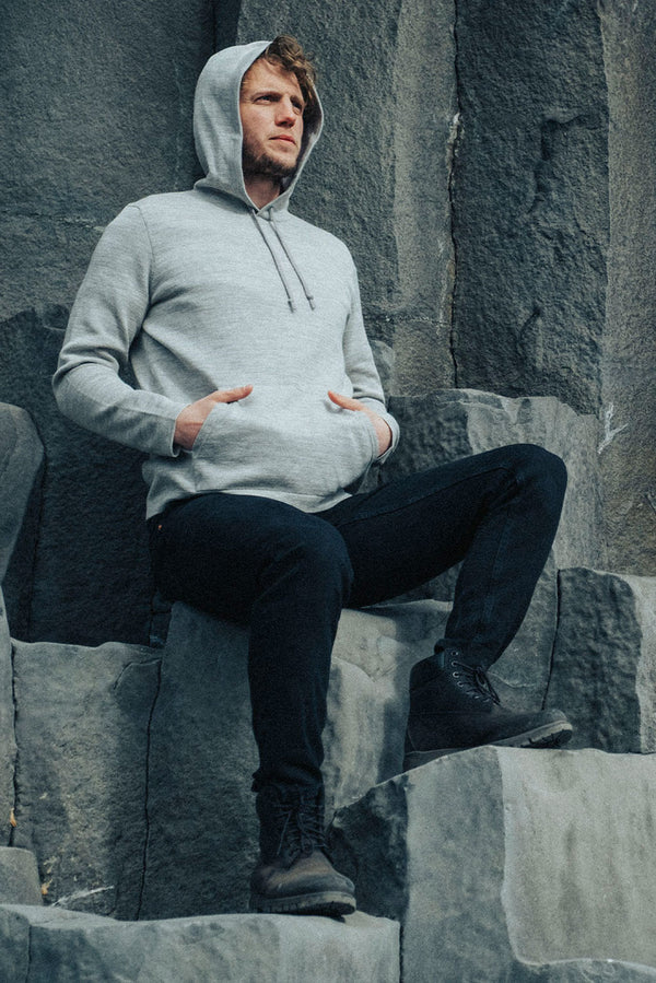 Men's Slim-Fit Baby Alpaca & Cotton Hoodie — Light Grey — light grey baby alpaca by Alpaca Collections