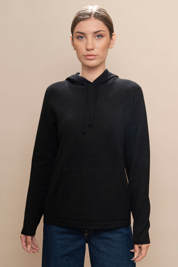 Women's Baby Alpaca & Cotton Hoodie — Black — black baby alpaca by Alpaca Collections