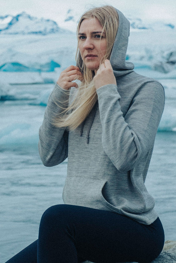 Women's Baby Alpaca & Cotton Hoodie — Light Grey — light grey baby alpaca by Alpaca Collections