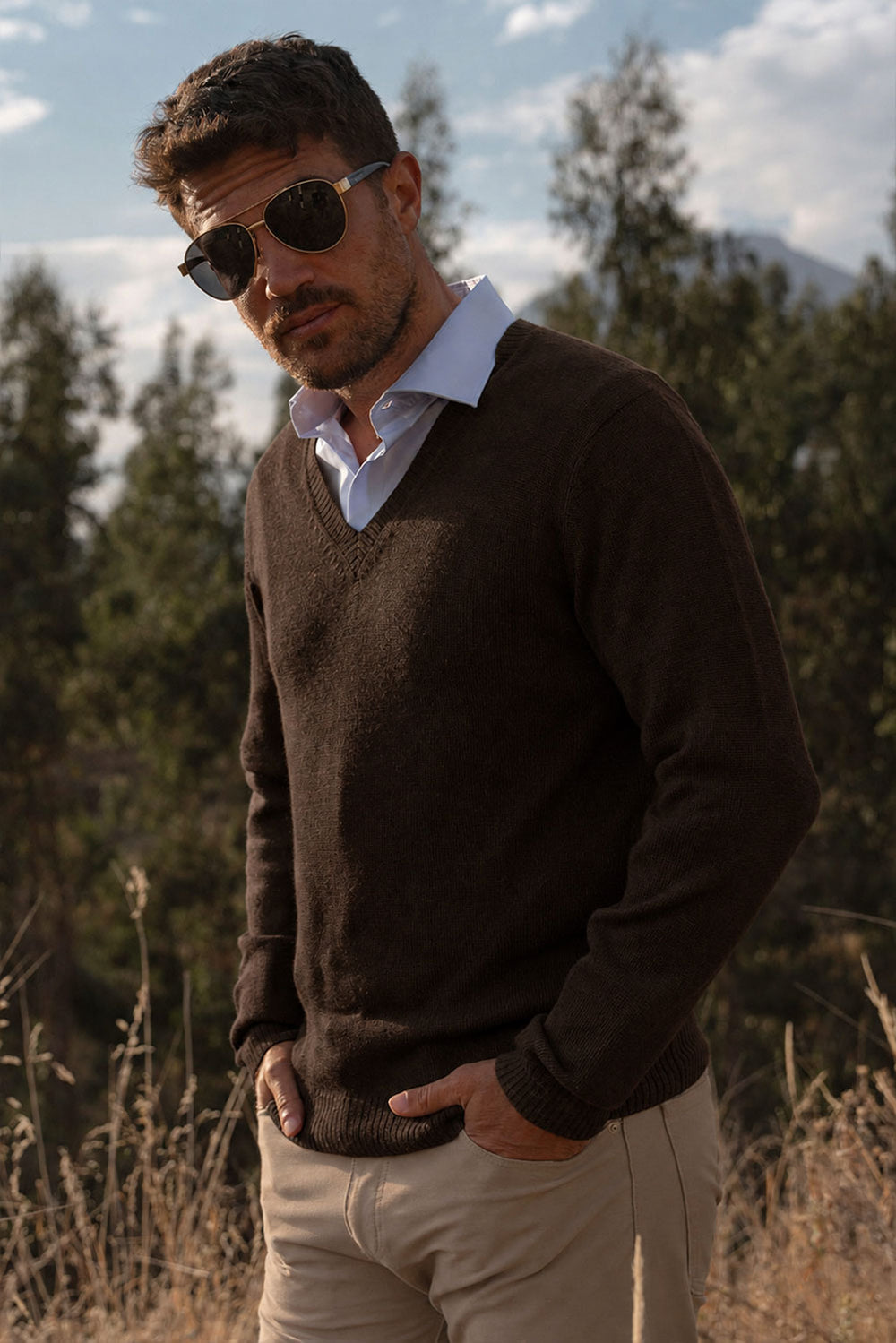 Men's V-Neck Royal Alpaca Sweater