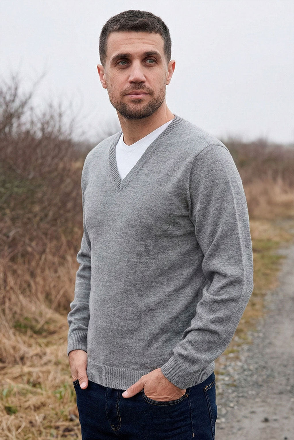 Men's V-Neck Royal Alpaca Sweater