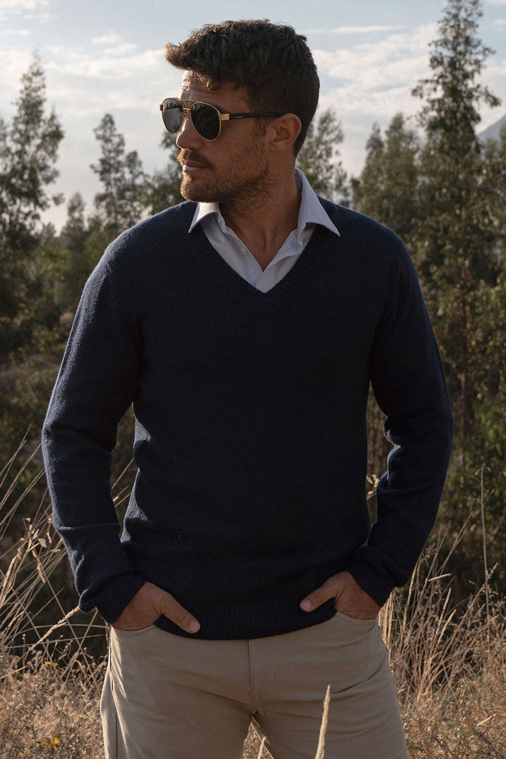 Men's V-Neck Royal Alpaca Sweater Navy / M