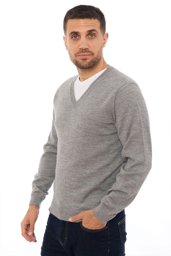 Men's V-Neck Royal Alpaca Sweater — Light Grey — light grey royal alpaca by Alpaca Collections