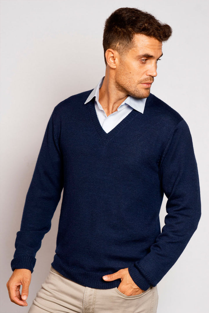 Men's V-Neck Royal Alpaca Sweater