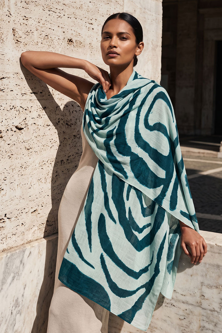 Abstract Wave Baby Alpaca & Silk Wrap/Scarf