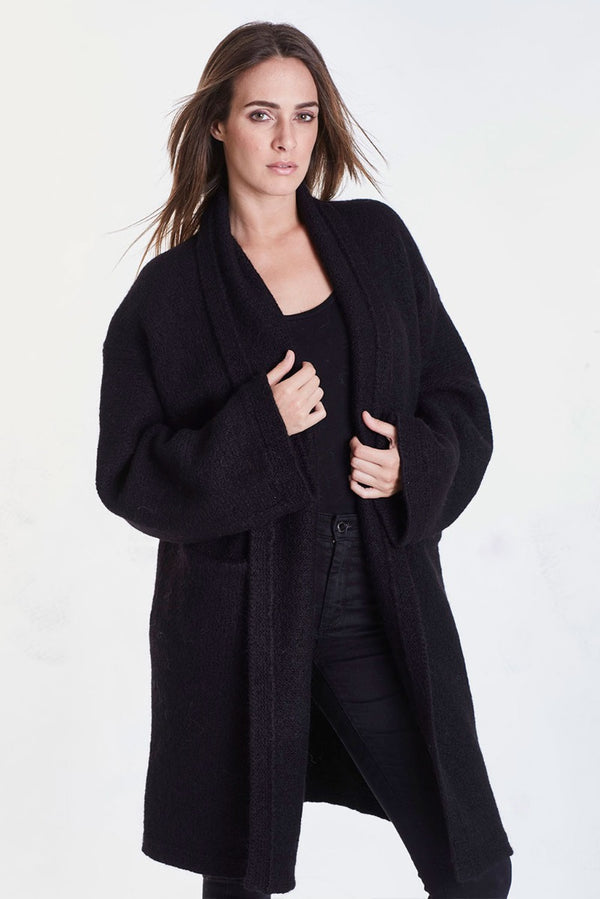 Belen Knit Alpaca Coat / Long Cardigan — Black — black alpaca by Alpaca Collections