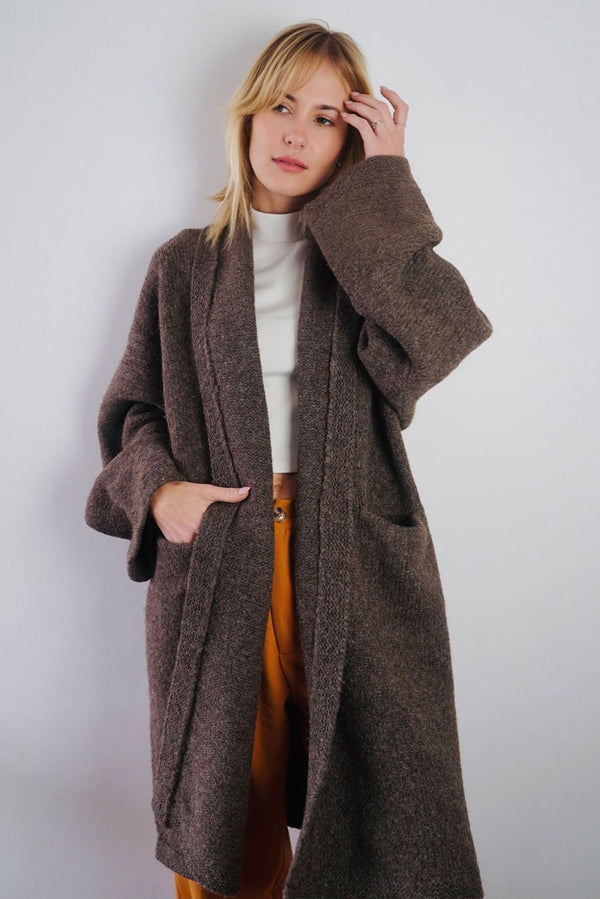 Belen Knit Alpaca Coat / Long Cardigan — Dark Beige — dark beige alpaca by Alpaca Collections