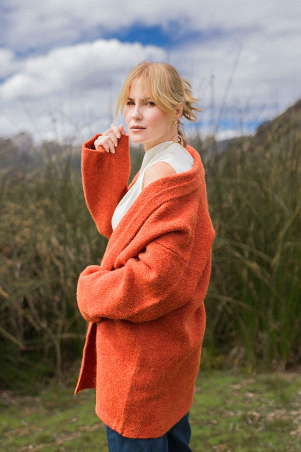 Belen Knit Alpaca Coat / Long Cardigan — orange alpaca by Alpaca Collections