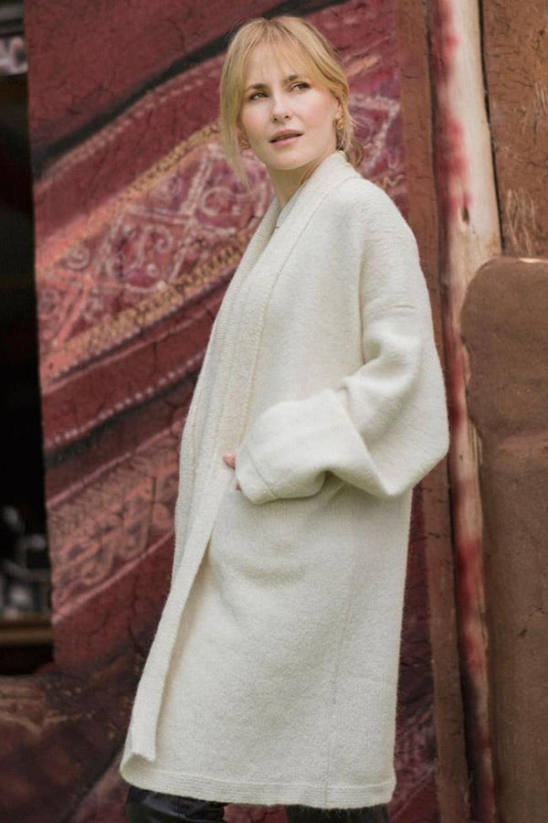 Belen Knit Alpaca Coat / Long Cardigan — White — white alpaca by Alpaca Collections