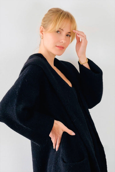 Belen Hooded Knit Alpaca Coat / Long Cardigan