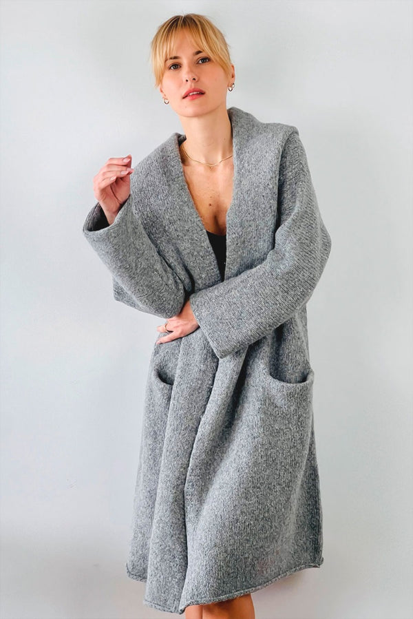 Belen Hooded Knit Alpaca Coat / Long Cardigan — Grey — grey alpaca by Alpaca Collections