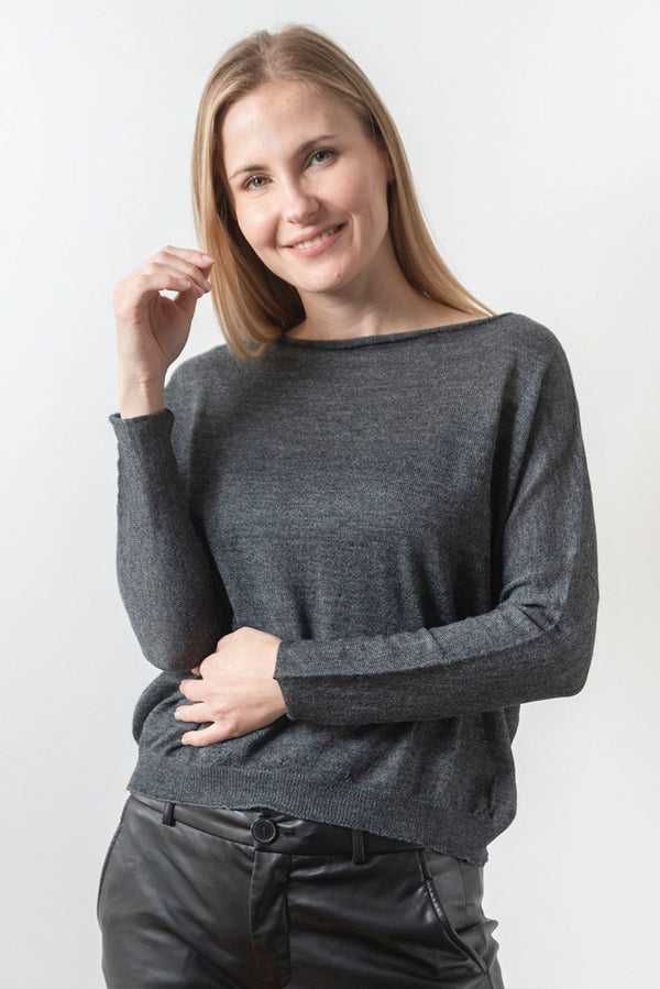 Boatneck Baby Alpaca Sweater — Charcoal — charcoal baby alpaca by Runa Simi Khusco