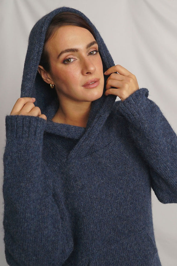 Briana Alpaca Hoodie Pullover — Denim — denim alpaca by Alpaca Collections