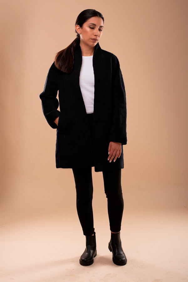 Bruna Coat — Black — black alpaca by Alpaca Collections