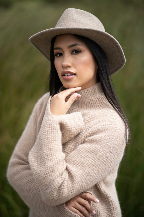 Ladies Turtle Baby Alpaca Sweater — light brown base baby alpaca by Alpaca Collections