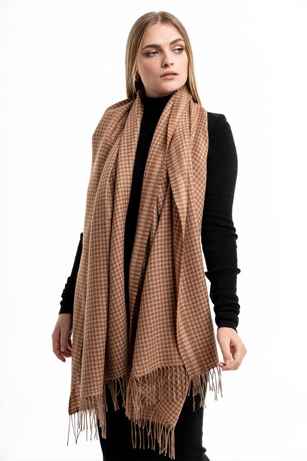 Pied De Poule Baby Alpaca Wrap/Scarf — beige baby alpaca by Alpaca Collections