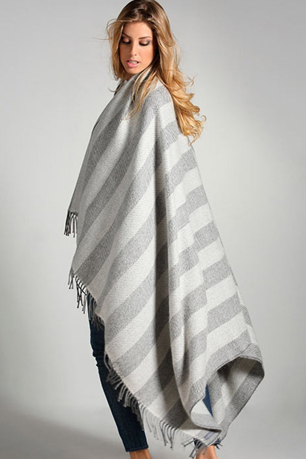 Striped Herringbone 100% Alpaca Blanket — Grey — grey alpaca by Alpaca Collections