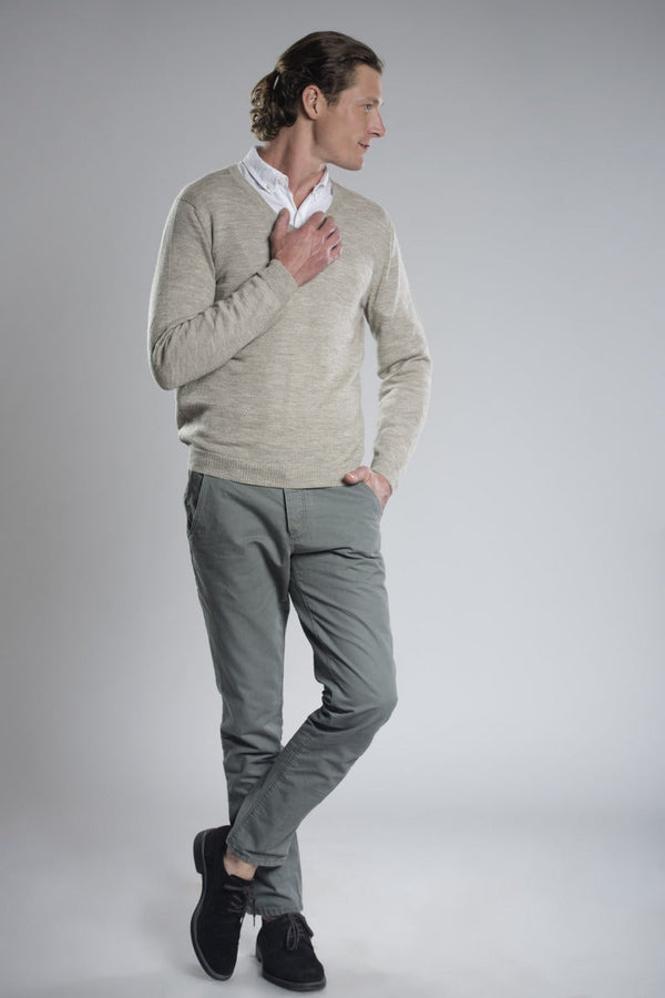 Odin V-neck Llama Sweater — Cloud — cloud alpaca by Bonalla