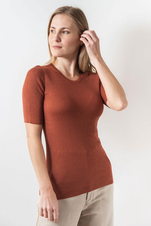 Zoe Short Sleeve Cotton T-shirt — Penny — penny alpaca by Runa Simi Khusco