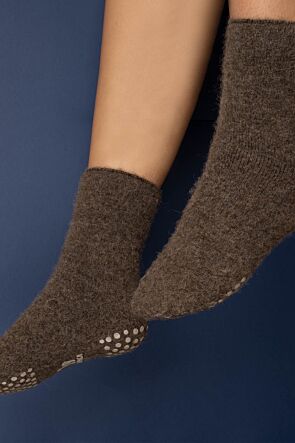 Slipper Alpaca Socks - Brown